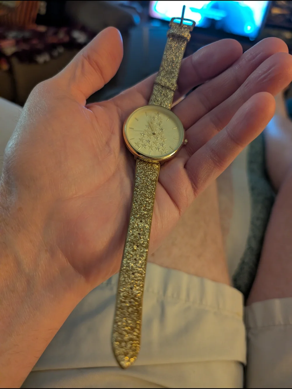 Christmas Tree Gold Star Pattern Round Watch Face Brand New Battery